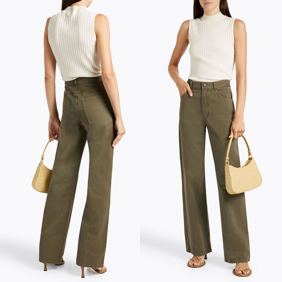 NILI LOTAN Mitchell High Rise Straight Leg Jeans in Army Green Size 10 - Picture 3 of 13